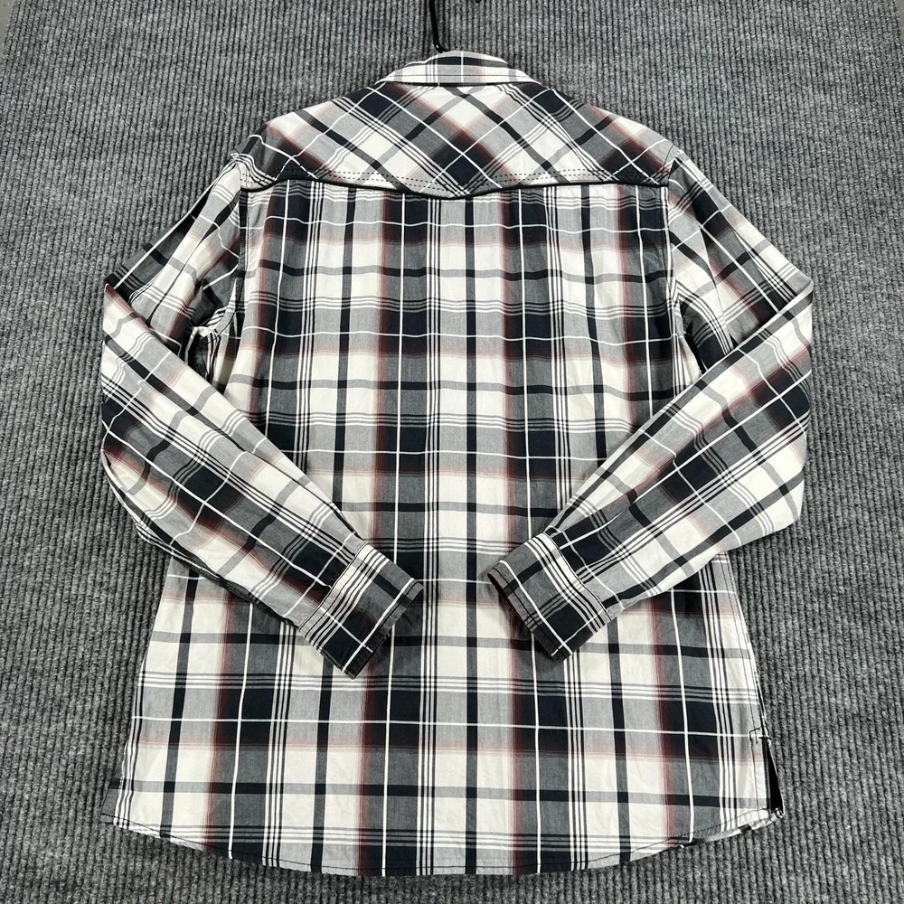 BKE Shirt Mens XL Extra Large Black White Plaid Long Sleeve Pearl Snap Western
